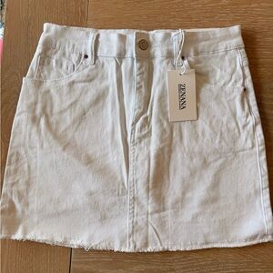 Zanana White Denim Mini Skirt with Frayed Hem